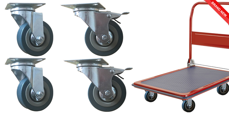 Set of Heavy Duty 75mm Rubber Swivel Castor Wheels Trolley Caster 2 with Brake and 2 Without Brake